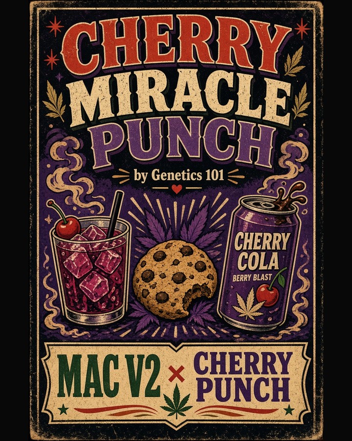 Cherry Miracle Punch cover art by Genetics 101, MAC v2 crossed with Cherry Punch