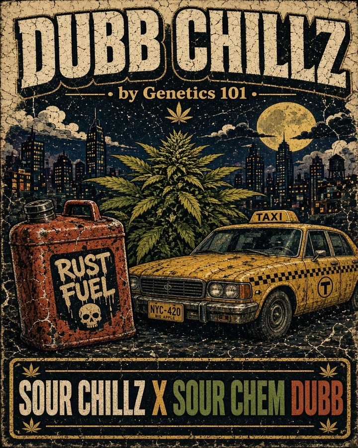 Dubb Chillz cover art by Genetics 101, Sour Chillz crossed with Sour Chem Dubb