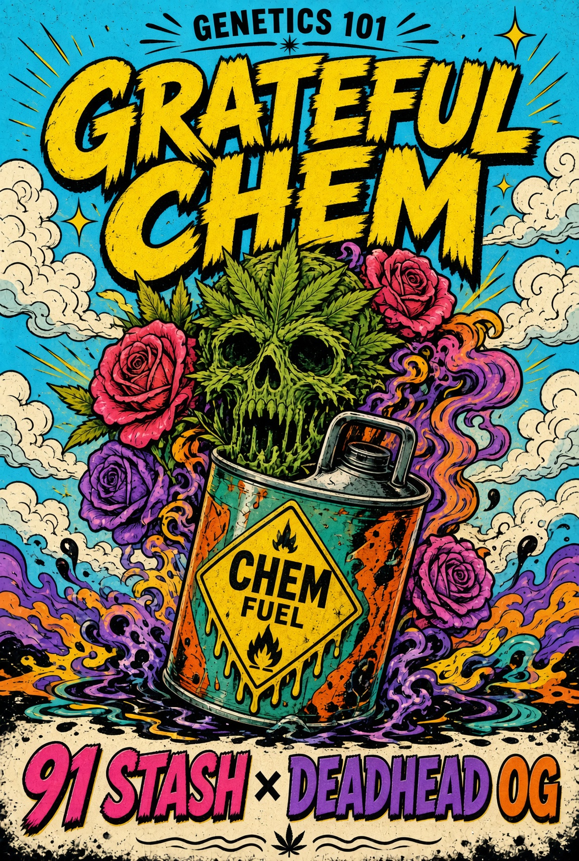 Grateful Chem cover art by Genetics 101, 91 Stash crossed with Deadhead OG