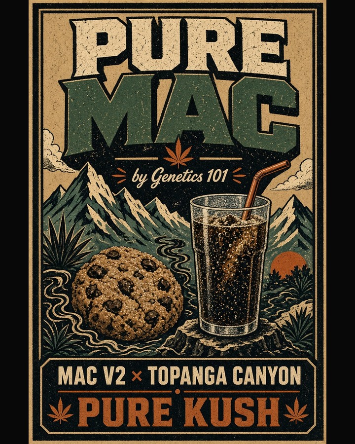Pure Mac cover art by Genetics 101, MAC v2 crossed with Topanga Canyon Pure Kush