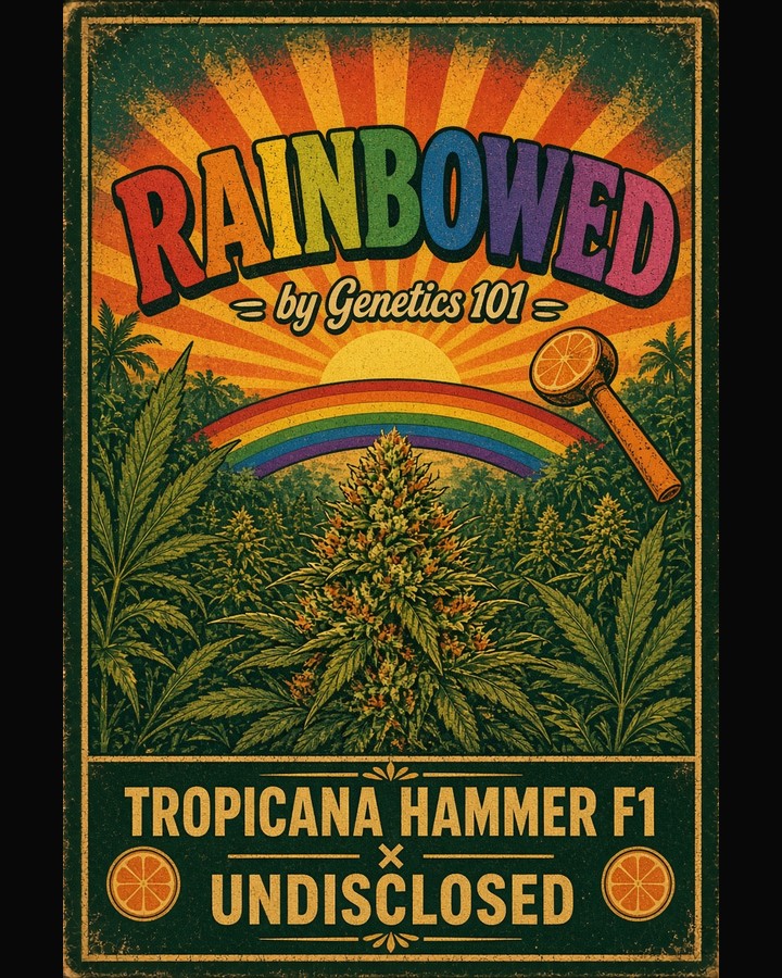 Rainbowed cover art by Genetics 101, Tropicana Hammer crossed with an unlabeled seed