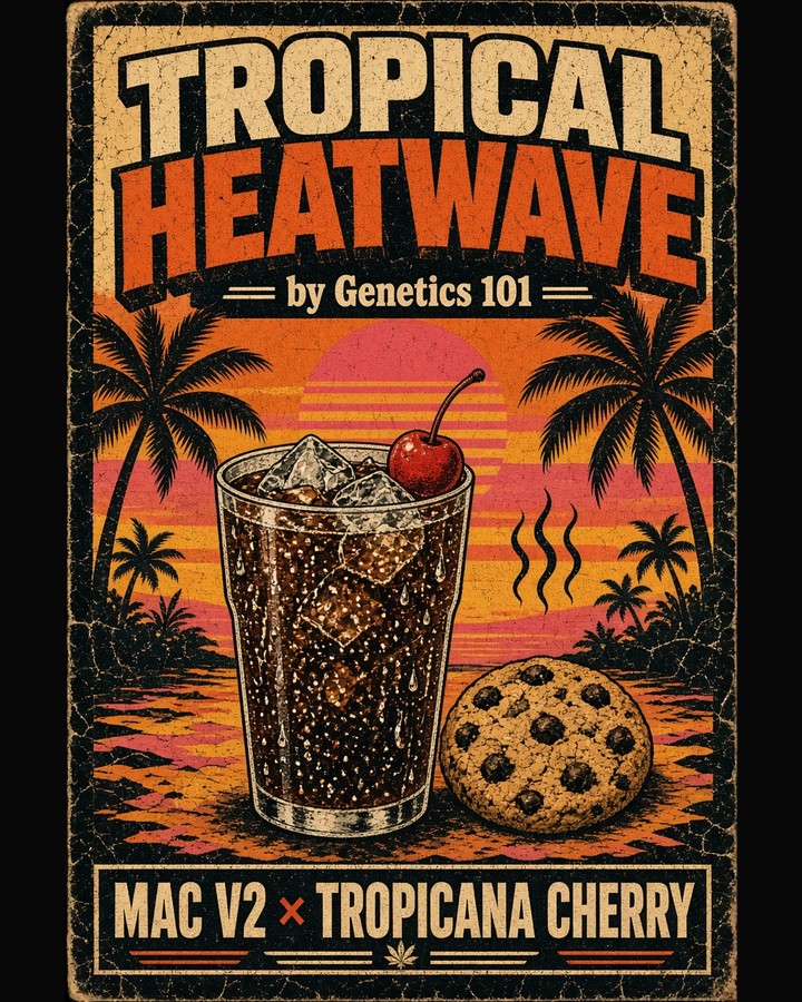 Tropical Heatwave cover art by Genetics 101, MAC v2 crossed with Tropicana Cherry number 8