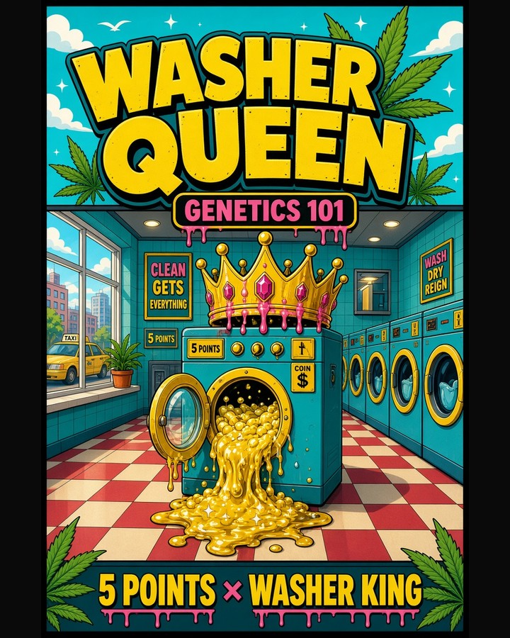 Washer Queen cover art by Genetics 101, 5 Points crossed with Washer King